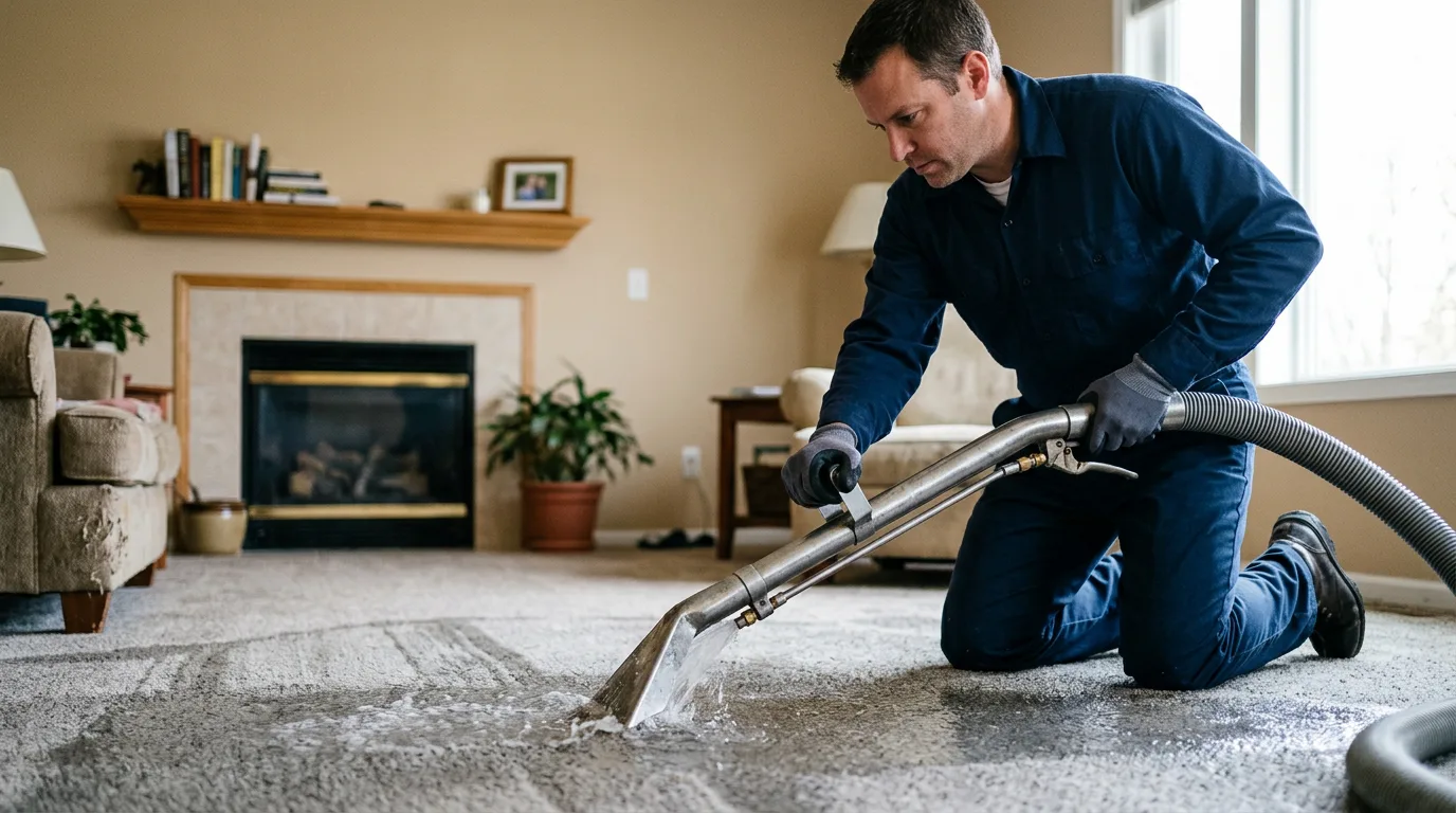 Water damage restoration technician working near Rockport, IL